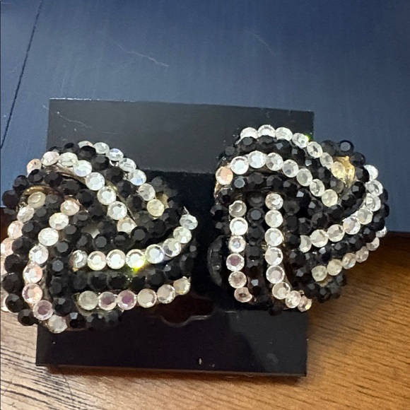 VINTAGE BELLINI DESIGNER  BLACK  & CLEAR SCROLL CRYSTAL HAND MADE NEW - Picture 2 of 11